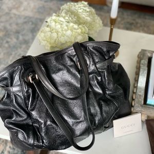 Gucci- Guccissima Large Black Leather Tote Bag
